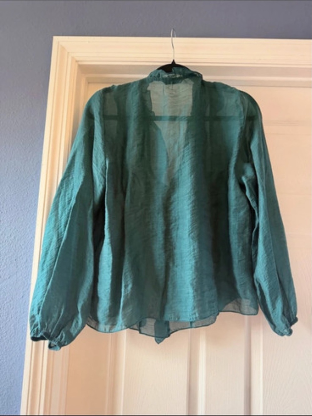 Zara Teal Ruffle-Front Blouse - Picture 4 of 5